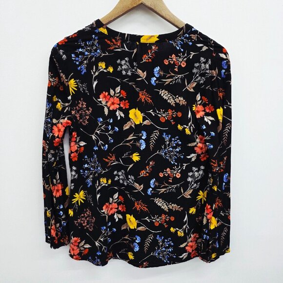 Old Navy Womens Boho Floral Print V-Neck Top Small Black Pullover Blouse Pleated - Picture 4 of 15